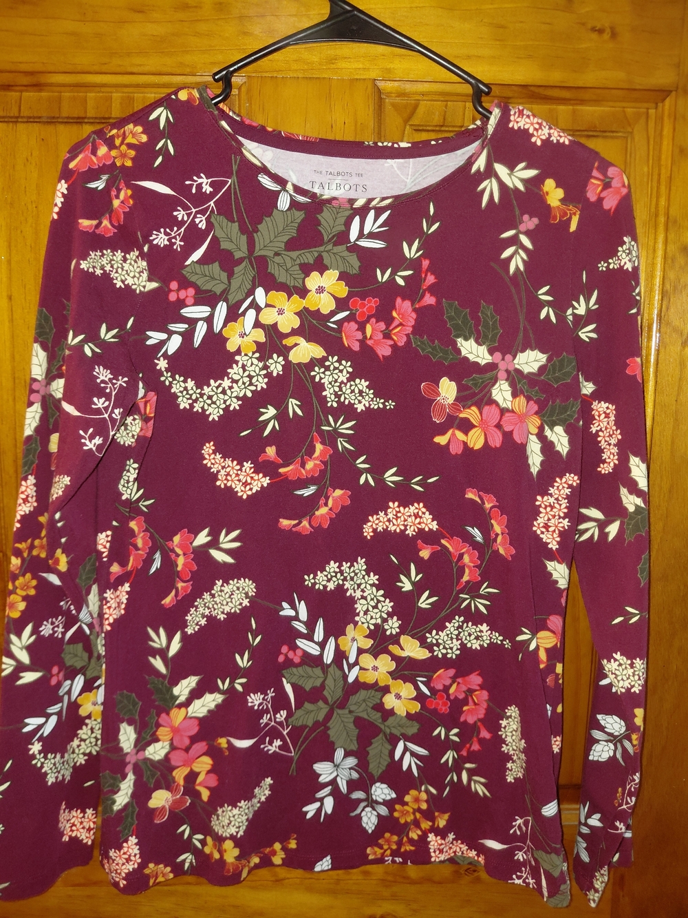 Talbots Women’s Burgundy Floral Long-Sleeve Top